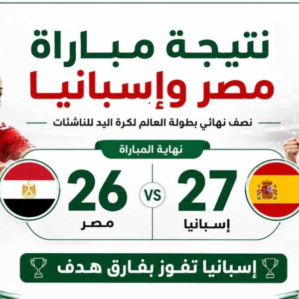نتيجة مباراة مصر وإسبانيا   ناشئات الفراعنة يخسرن 27 26